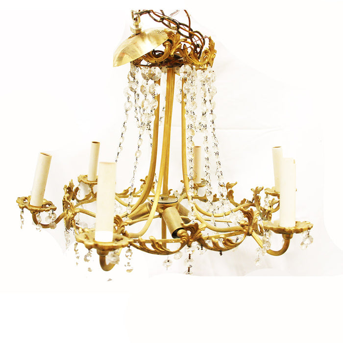 Antique 6 Light Brass Chandelier - Salvaged Crystals Beautiful Design
