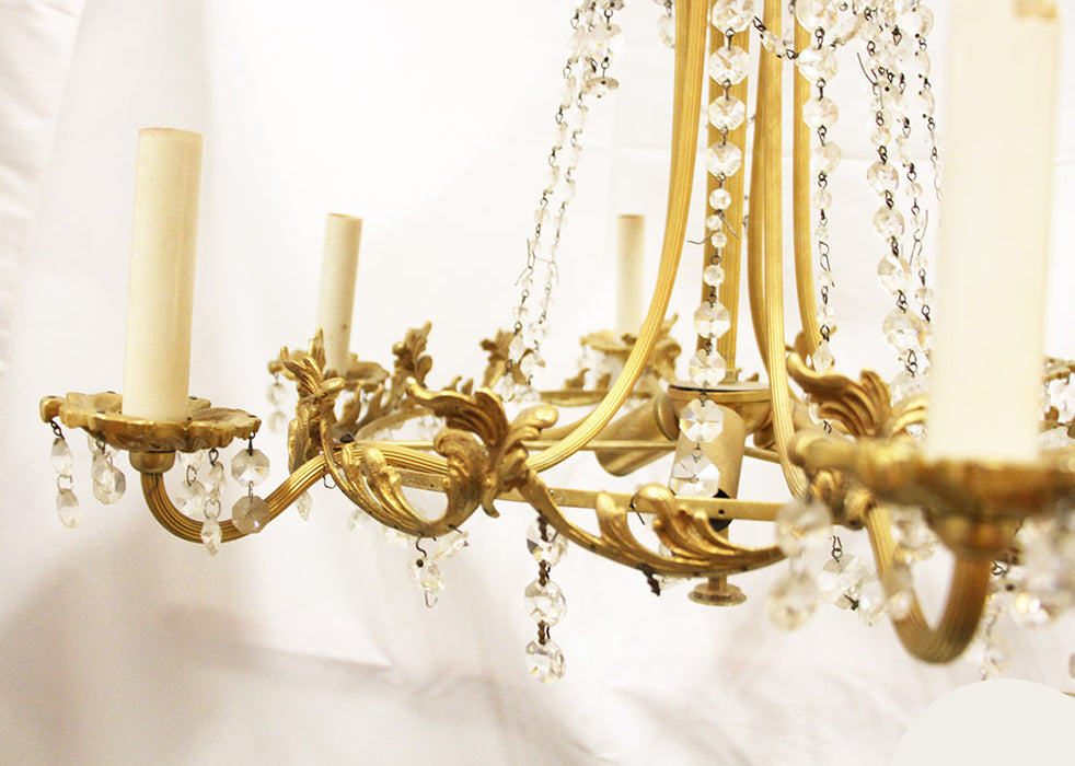 Antique 6 Light Brass Chandelier - Salvaged Crystals Beautiful Design