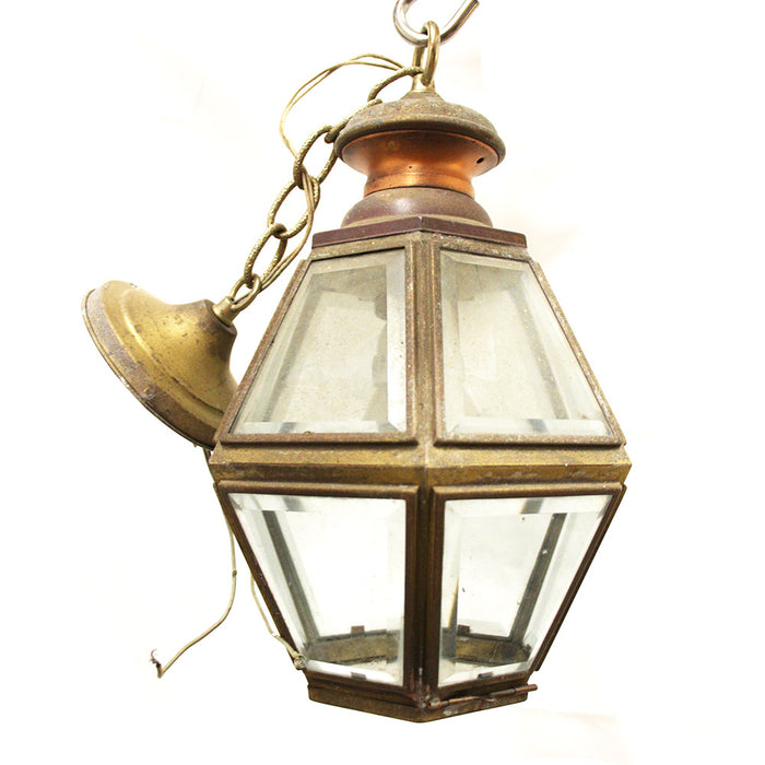 Antique Pendant Light Brass & Copper Lantern Style Salvaged Fixture