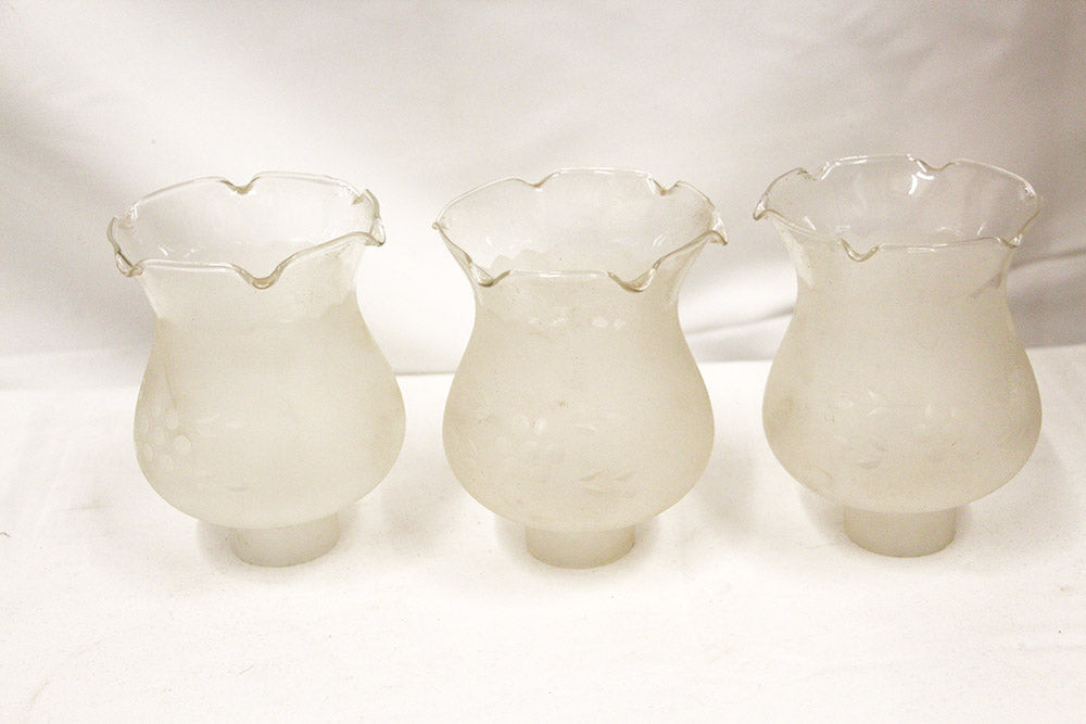 Set of 3 Frosted Glass Sconce Fitter Shades with Floral Pattern