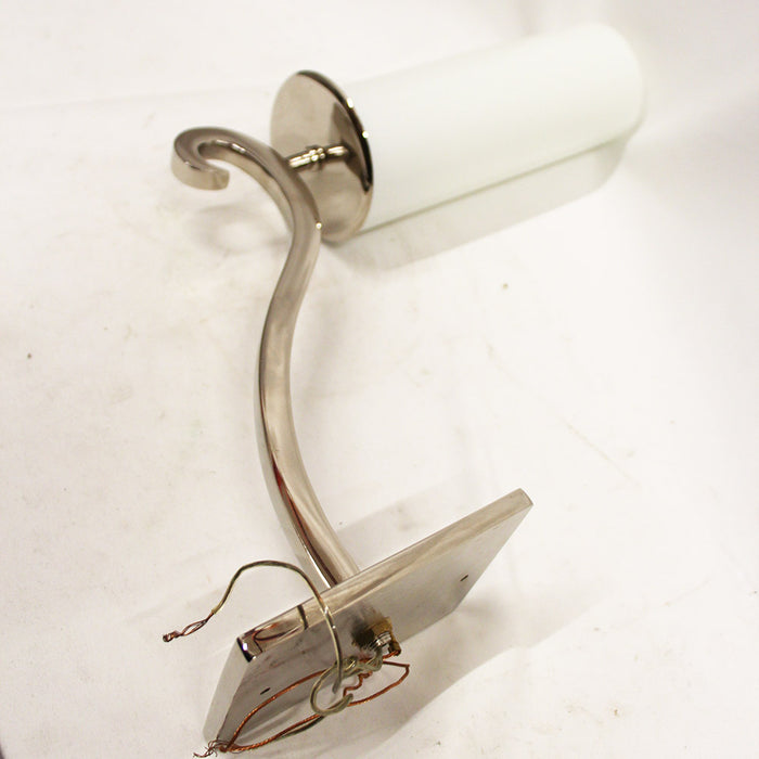 Pair of Wall Sconces Long Arm Polished Nickel & White Glass Shades