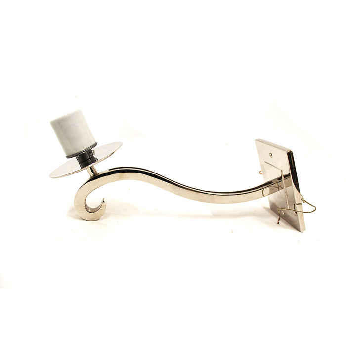 Pair of Wall Sconces Long Arm Polished Nickel & White Glass Shades