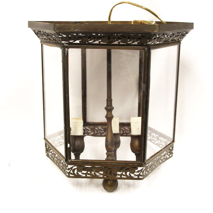 Antique Brass Ceiling Light 6 Pane Glass Solid Brass Candelabra 