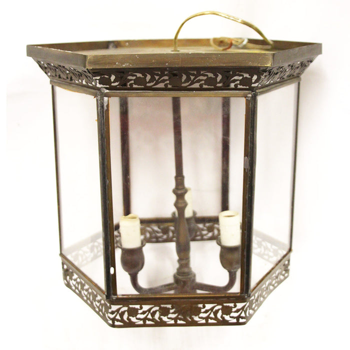Antique Brass Ceiling Light 6 Pane Glass Solid Brass Candelabra Style Lighting