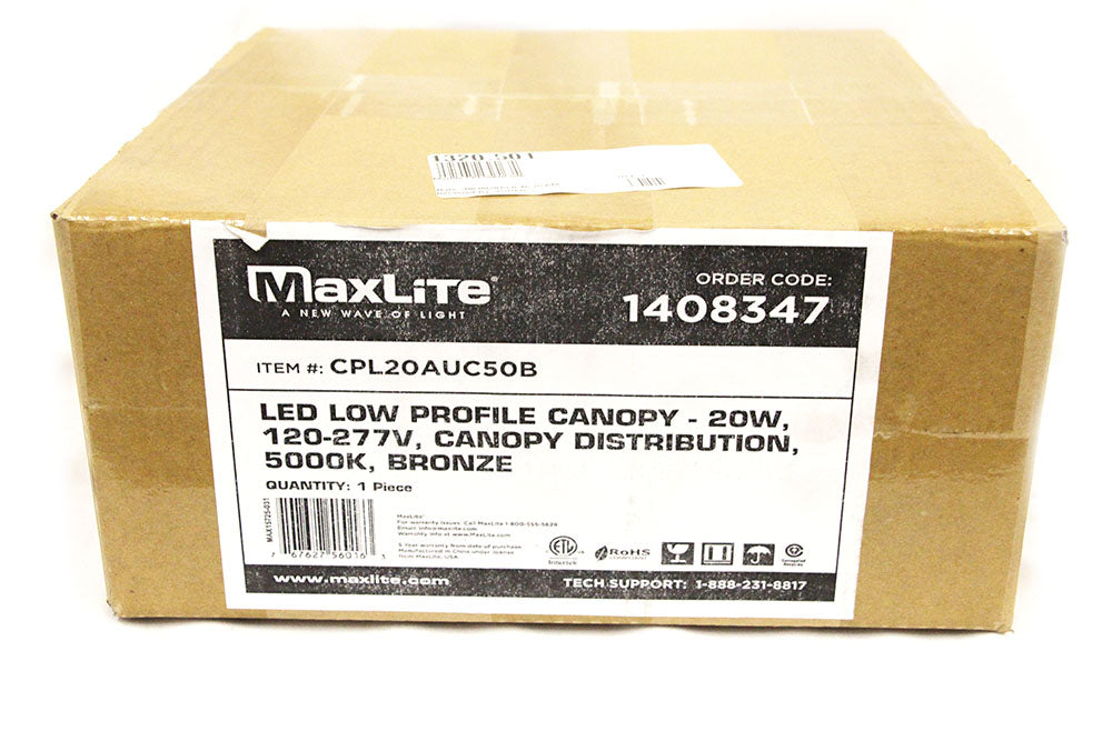 MaxLite 42W LED Low-Profile Canopy Light w/ Photocell, 0-10V Dim, 175W MH Retrofit, 5150lm, 5000K
