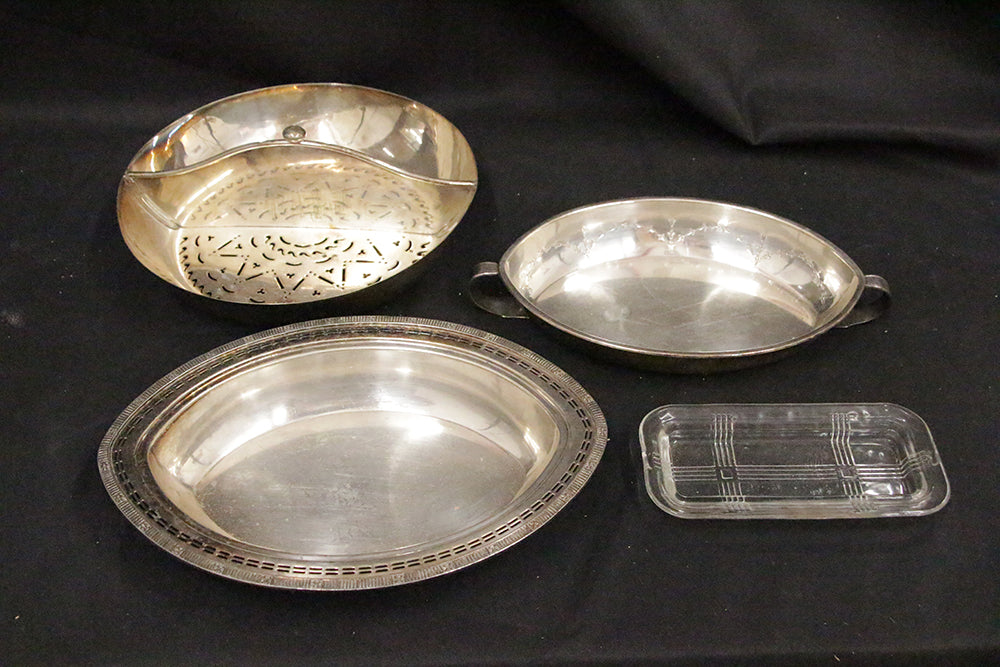 Vintage Lot of Silver Plate Serving Dishes Bowls Scandanavian Butter Dish Dinnerware