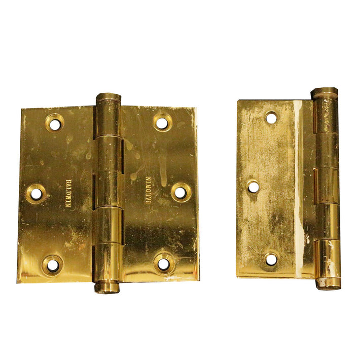 3.5" Brass Baldwin Flat Top Hinge Pair Polished Brass Finish