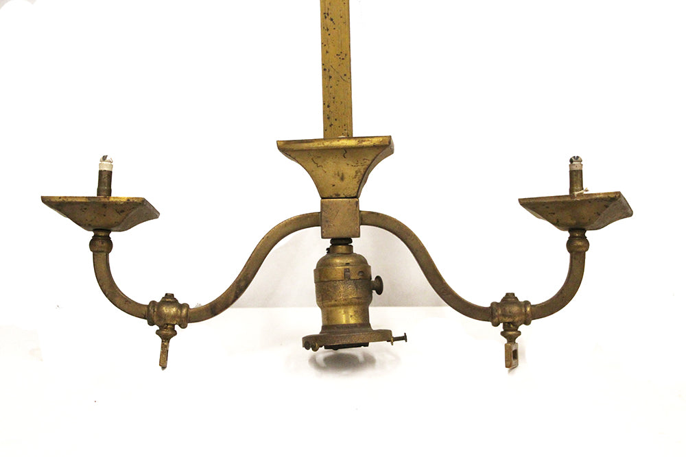 Antique Gas & Electric Brass Ceiling Light No Shades Unique Fixture
