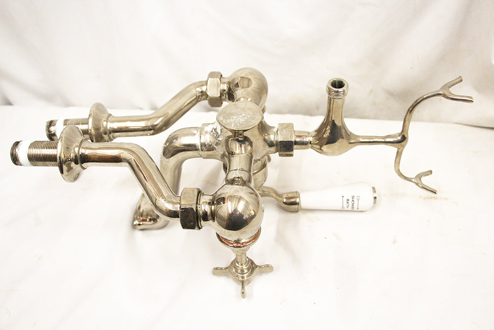 Antique Style Tub Filler Exposed Deck Mount Plumbing Nickel Finish No Shower
