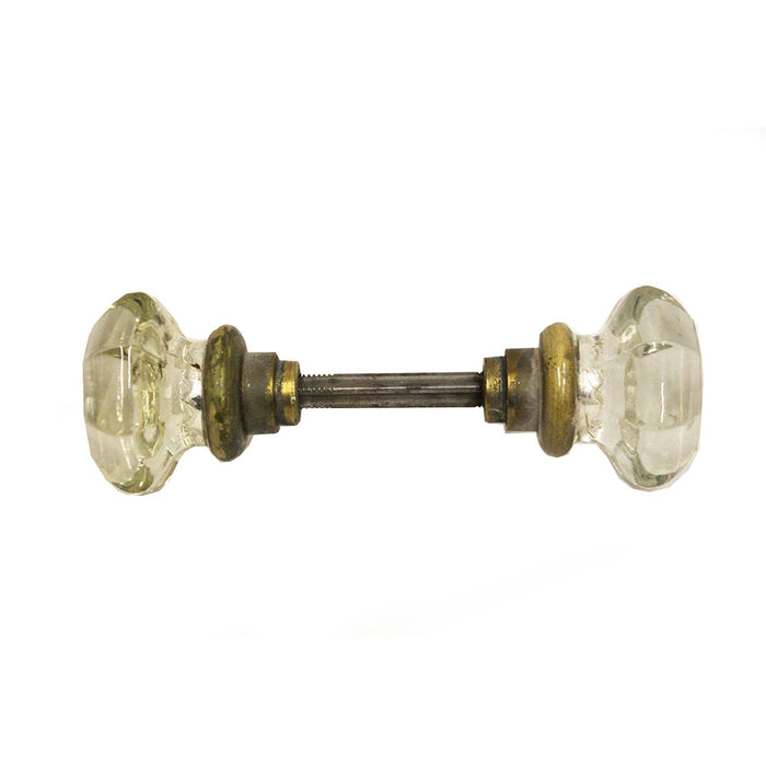 Original Antique 8 Pt Octagon Silvered Glass Door knobs w Brass Shanks
