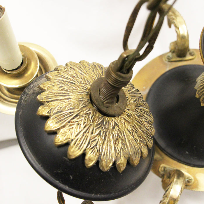 Antique Spanish Brass Chandelier 5 Light w Black Accent