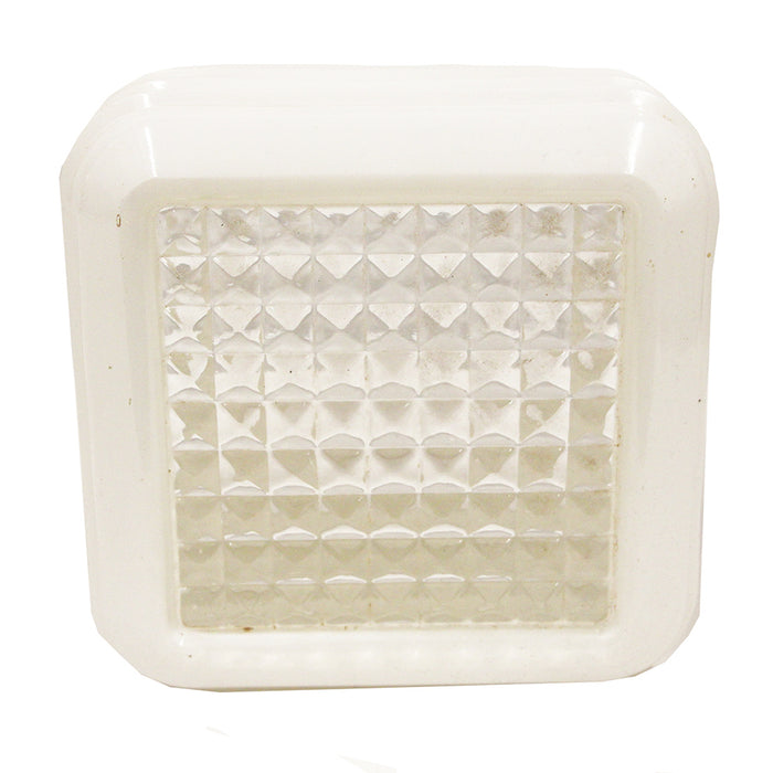 6.5" Art Deco Mid Century Square Milk Glass Fitter Shade w Clear Diamond Pattern Center