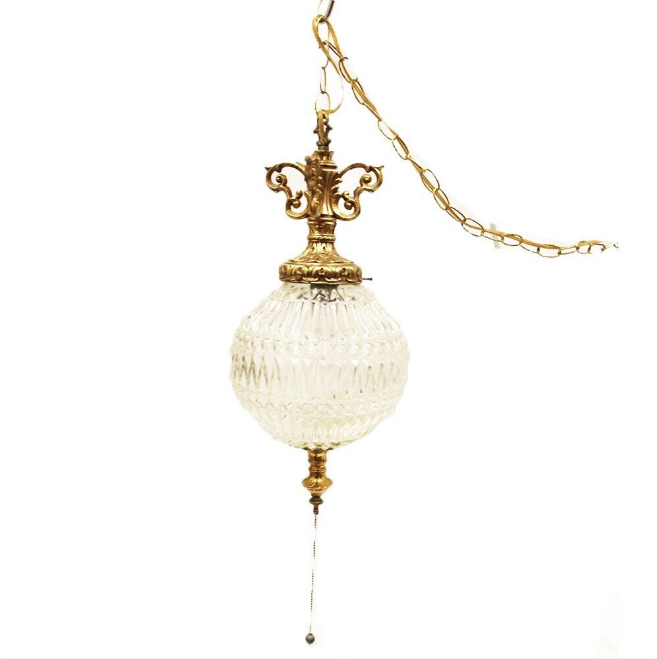 Antique Pendant Light Cut Glass & Ornate Brass