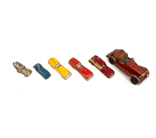 Antique Poured Metal Toy Cars Lot of 6 Mixed Brand Tootsie Toy Ambulance