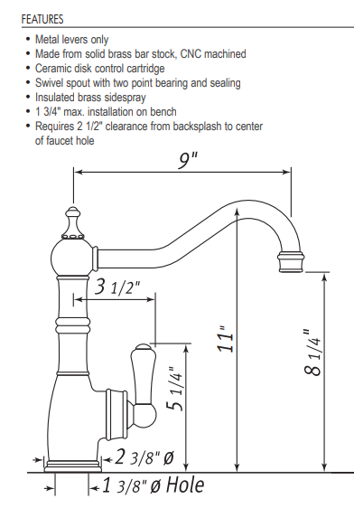 Rohl Edwardian Single Faucet Single Hole Single Lever Polished Nickel Kitchen