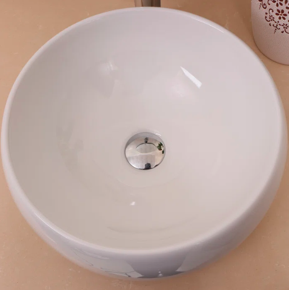 Wonline Vessel Bathroom Sink w. Faucet White Ceramic Circle Basin