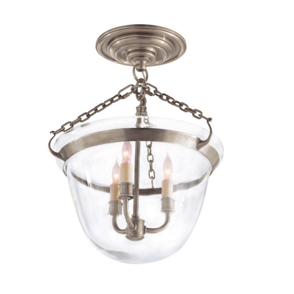 Visual Comfort Light Semi-Flush Bell Jar Lantern Satin Nickel Finish