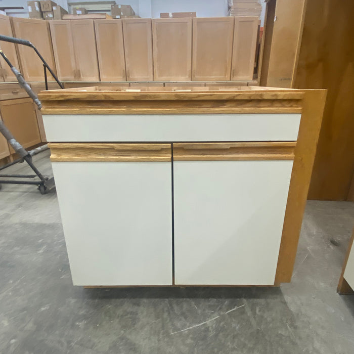Cream Laminate and Oak Cabinet Set w Countertop