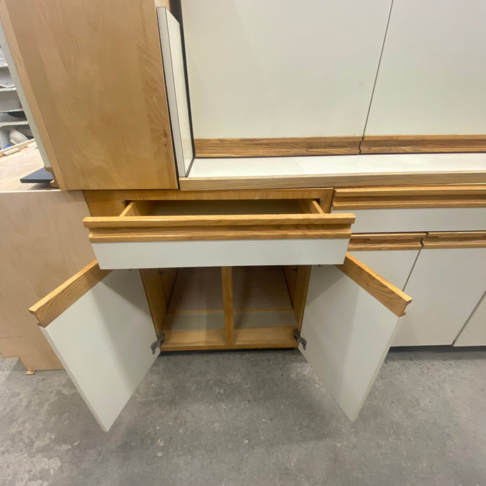 Cream Laminate and Oak Cabinet Set w Countertop