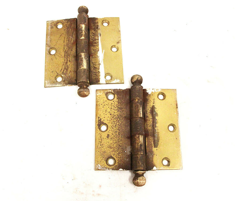 Antique Brass Ball Top Hinges 3.5" Door Hinge Hardware Salvaged