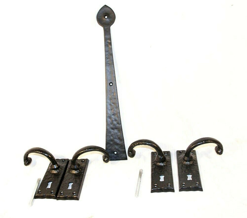16.5" Faux Spade Strap Hinge & Door Lever Hardware Cast Iron Antique Style Lot