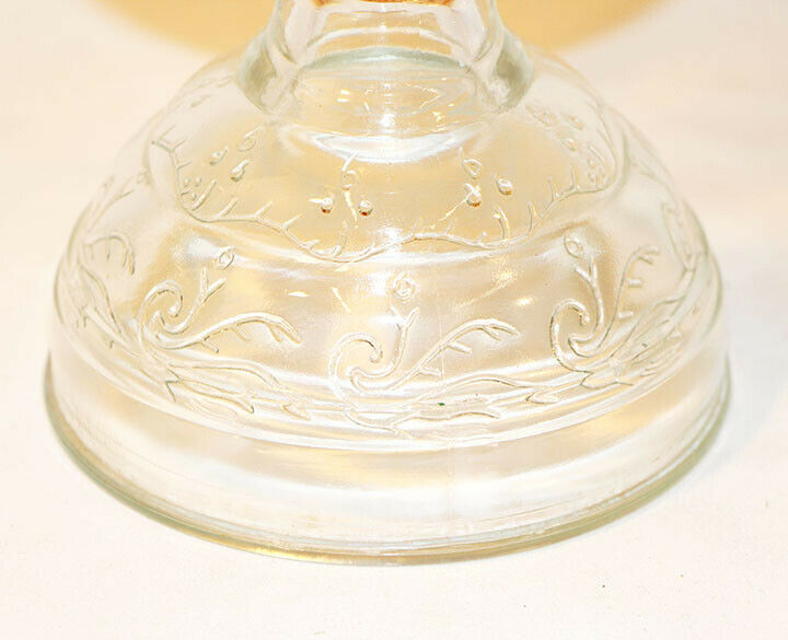 Vintage Oil Hurricane Lamp w Clear Glass Floral Design