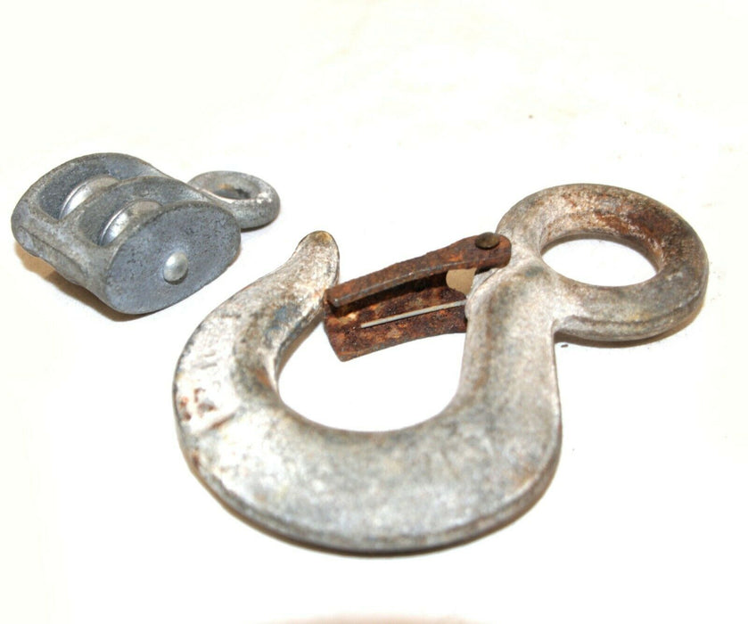 Antique Iron Hook and Small Double Ring Pulley