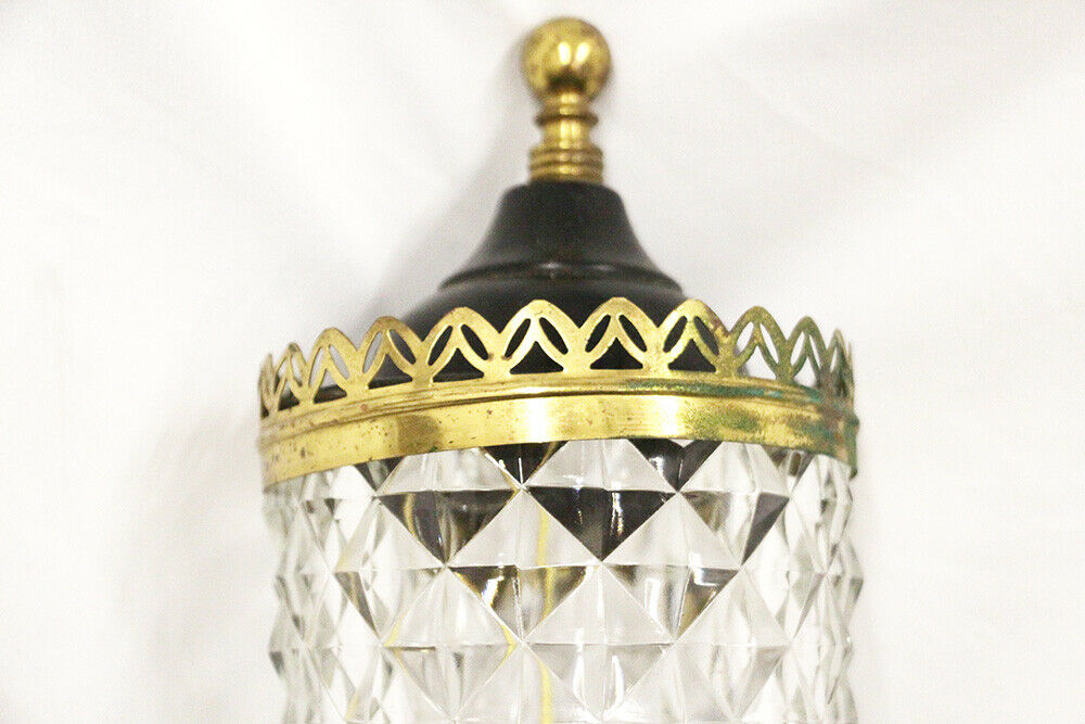 Antique Leader Lamp NY Lighting Wall Lantern Black Metal w Brass Cut Glass