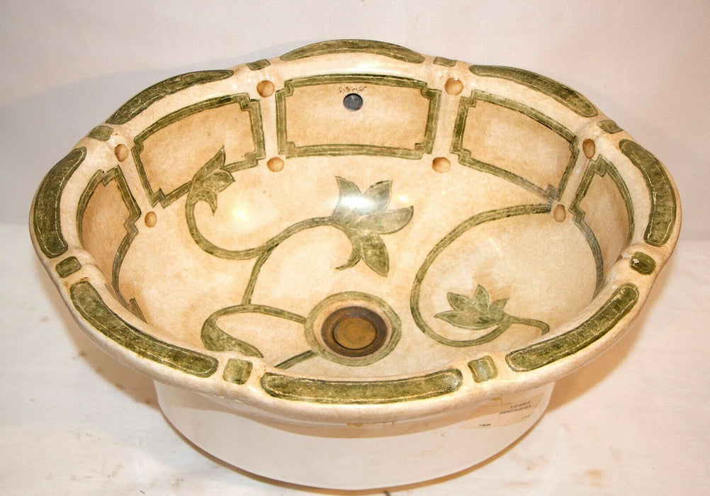 Le Bijou Bathroom Sink Hand Painted and Signed Farm Sink Rosetta Design Drop In