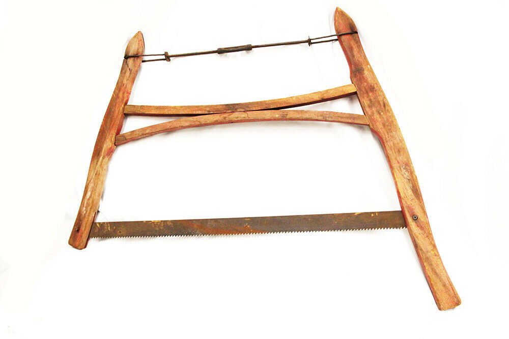 Antique Wooden Buck Saw Large Hand Saw Woodworking Primative Tools 34 x 26"