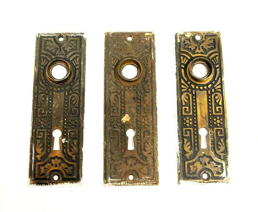 Antique Eastlake Design Door Hardware Salvaged Doorknob Back Plates Pairs