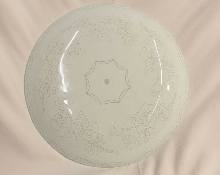 Vintage Glass Lampshade Printed White Circle Rose Design Printed 15.5"