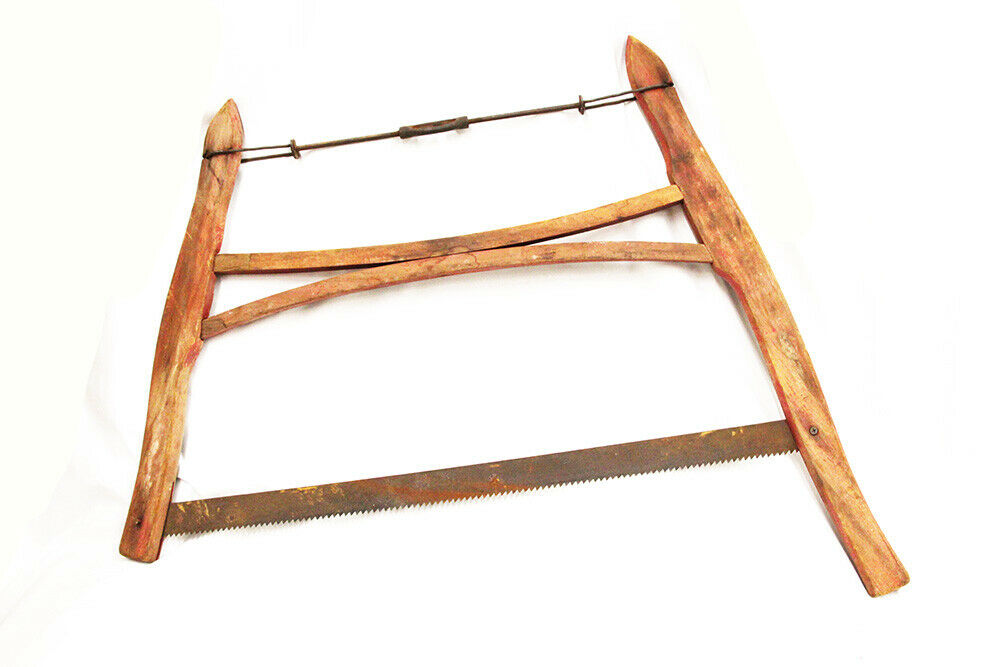 Antique Wooden Buck Saw Large Hand Saw Woodworking Primative Tools 34 x 26"