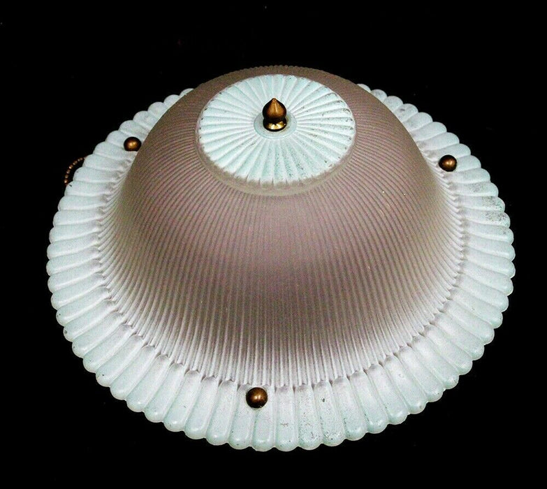 Vintage Frosted Glass Flush Mount Lamp Shade Ceiling Light Teal w. Ball Chain