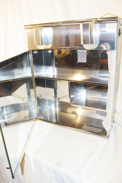Mirrored Medicine Cabinet Chrome Finish w Lighting Art Deco Style Built In