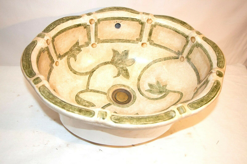 Le Bijou Bathroom Sink Hand Painted and Signed Farm Sink Rosetta Design Drop In