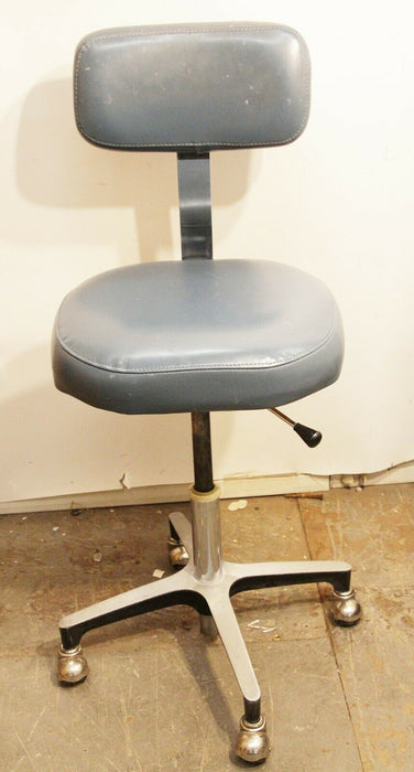 Vintage Mid Century Vinyl Office Chair Roller Swivel Chrome Casters Navy