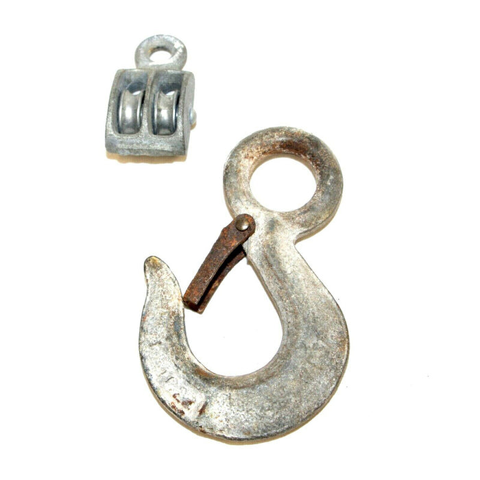 Antique Iron Hook and Small Double Ring Pulley