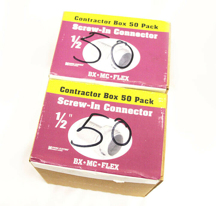 100 Pack 1/2 in. Screw-in Connectors Contractor Boxes Lot Electrical